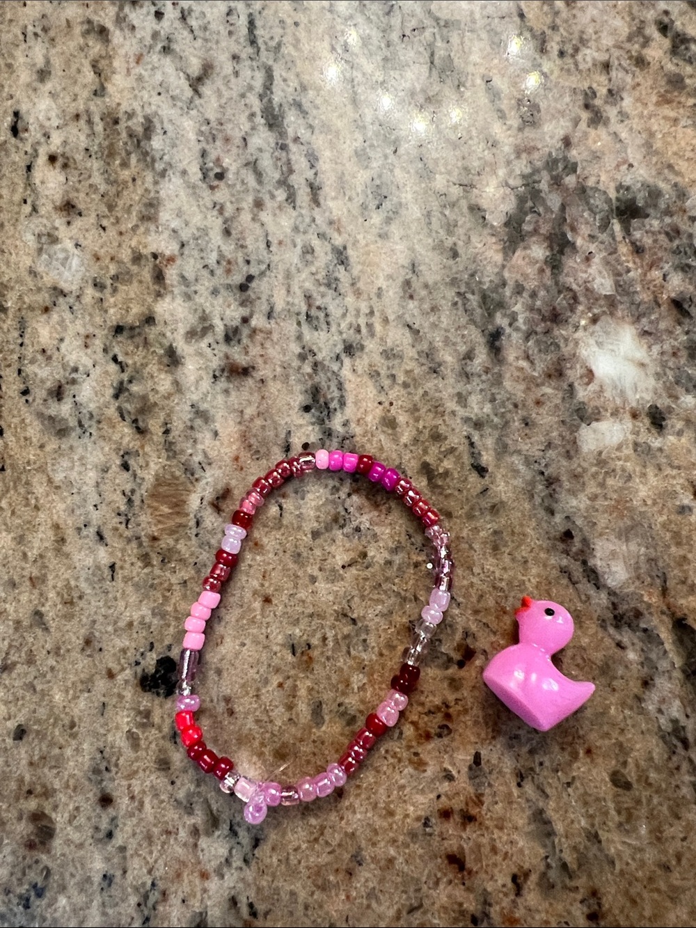 Kids Pink Beaded Stretch Bracelet with Rubber Duck Charm